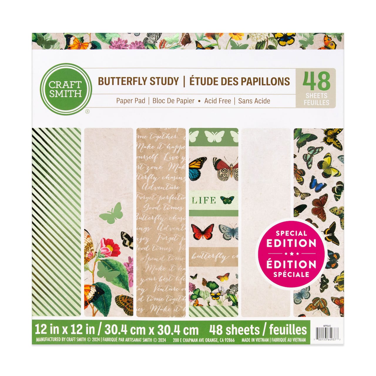Craft Smith Butterfly Study Paper Pad, 12&#x22; x 12&#x22;